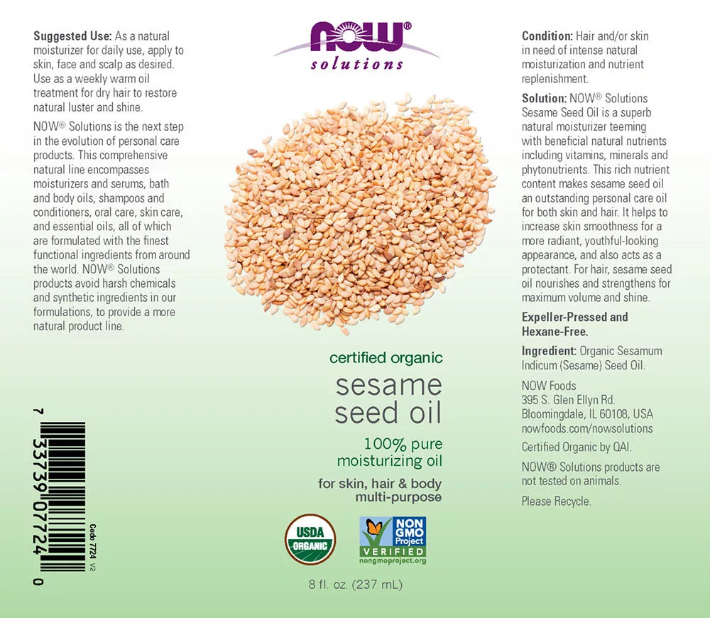 Now Foods Sesame Seed Oil, Organic (237 ml)