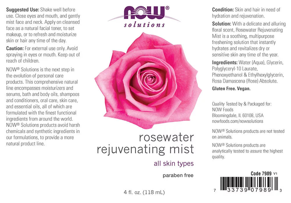 Now Foods Rosewater Rejuvenating Mist (118 ml)