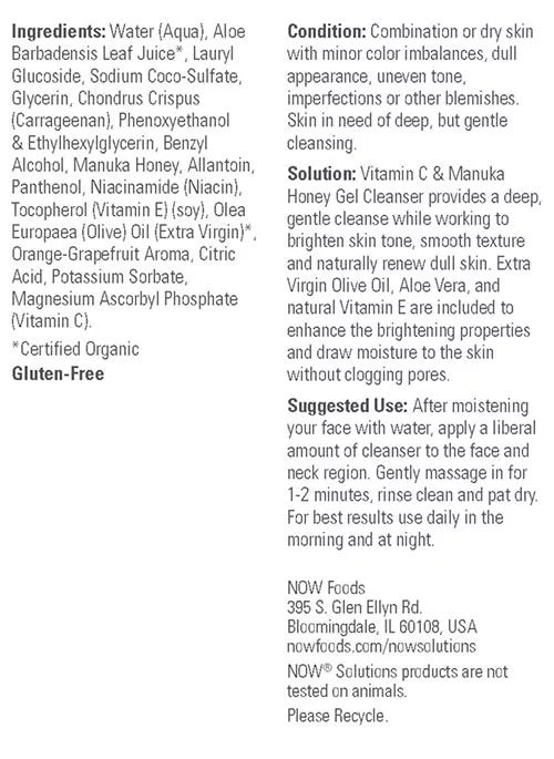Now Foods Vitamin C & Manuka Honey Gel Cleanser (236 ml)