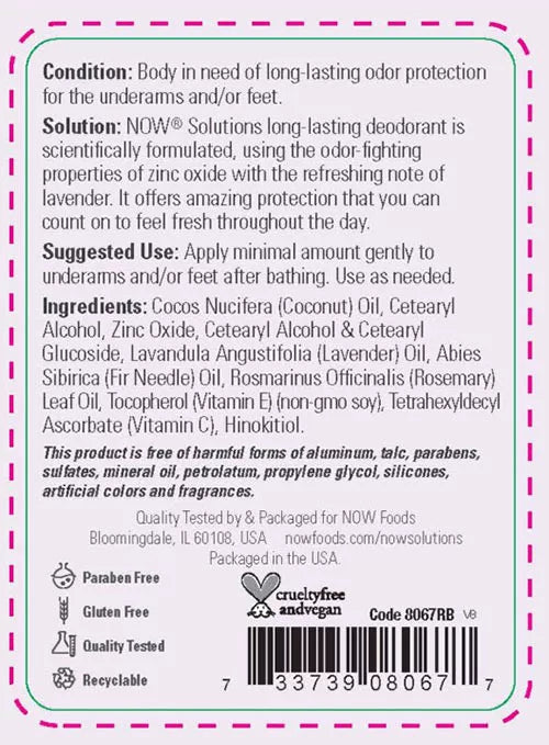 Now Foods Long-Lasting Deodorant Stick, Refreshing Lavender (62 g)