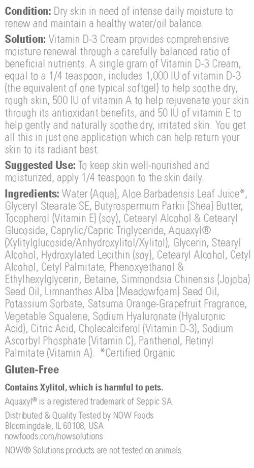 Now Foods Vitamin D-3 Body Cream (118 ml)