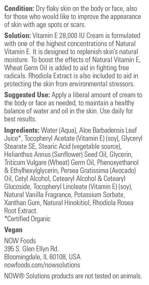 Now Foods Vitamin E Cream (118 ml)