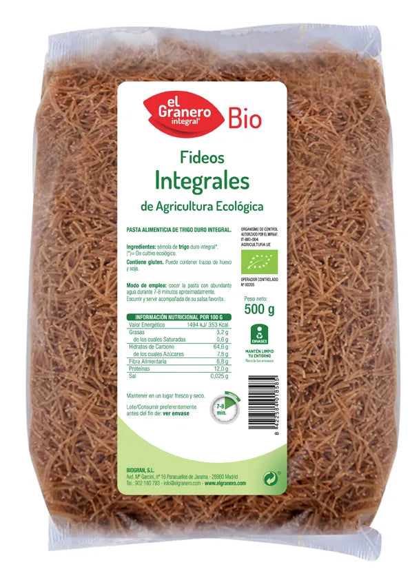 Granero Fideos Finos Int Bio 500g