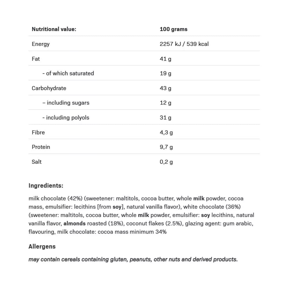 ALLNUTRITION Fitking Delicious Almonds (90 g, Milk & white chocolate with coconut flakes)