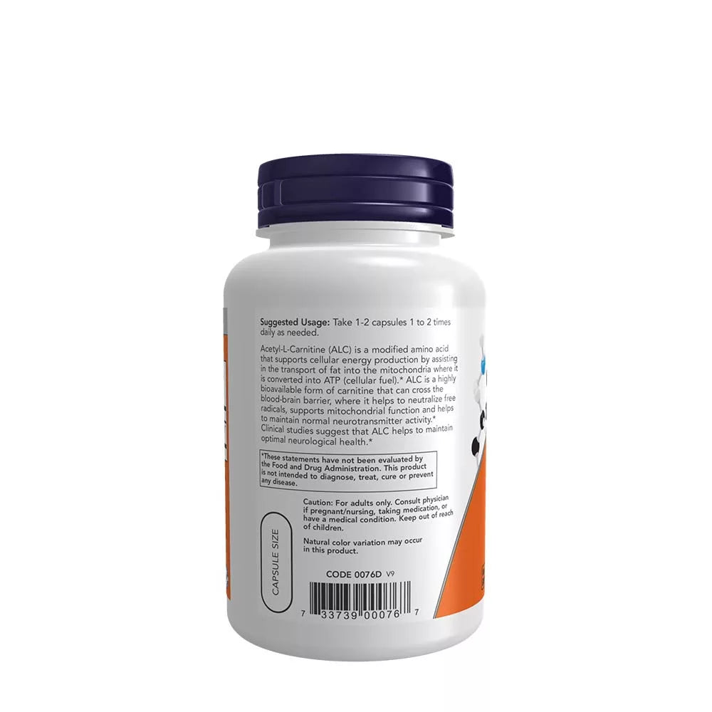 Now Foods Acetyl-L-Carnitine 500 mg Veg Capsules (100 Veg Capsules)