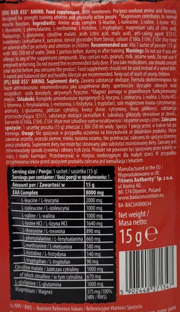Bad Ass Nutrition Amino Sample (1 Sachet, Mango Lemon)
