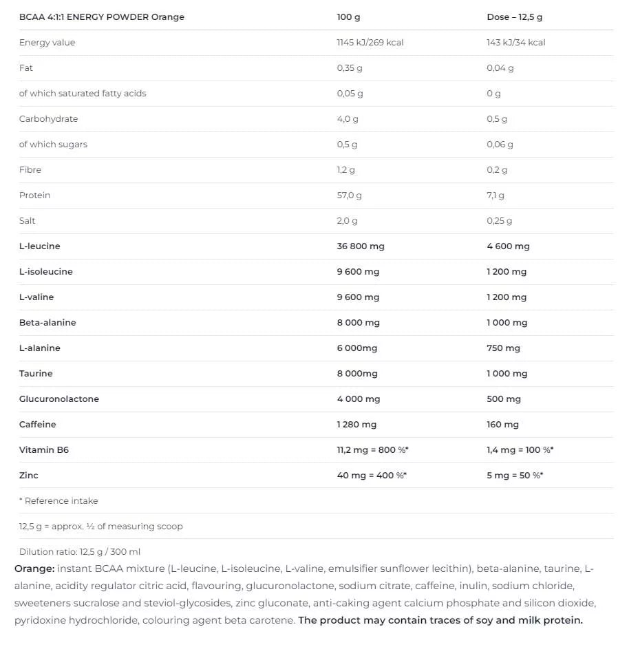 Nutrend BCAA 4:1:1 Energy Powder (500 g, Orange)