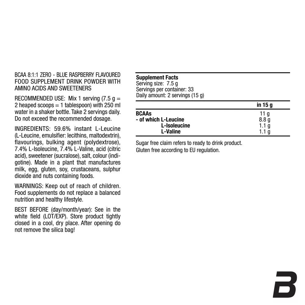 BioTechUSA BCAA 8:1:1 Zero (250 g, Blue raspberry)