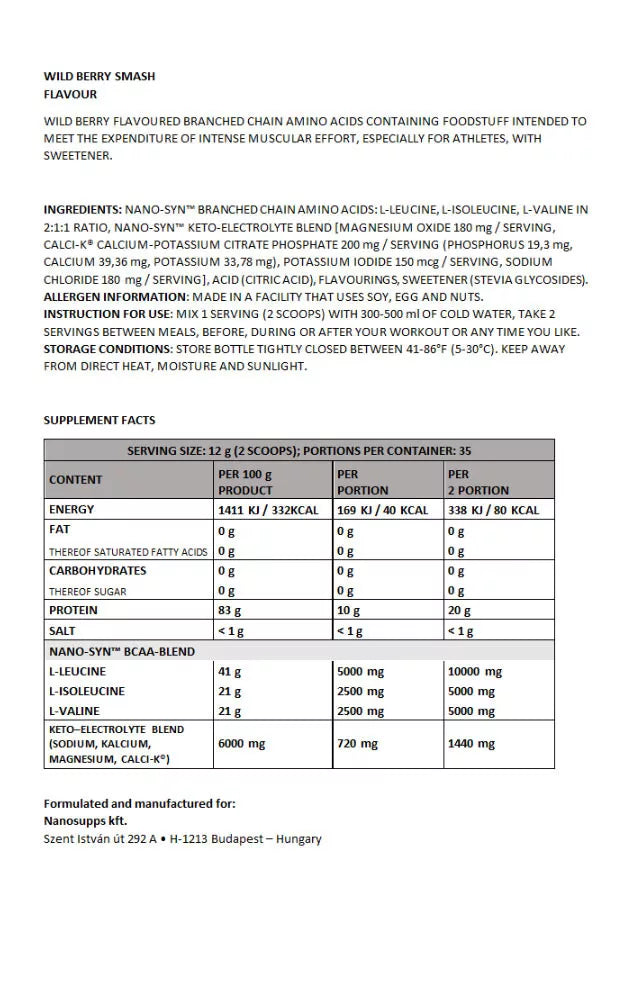 Nanosupps Amino Acid BCAA Nano (420 g, Wild Berry Smash)