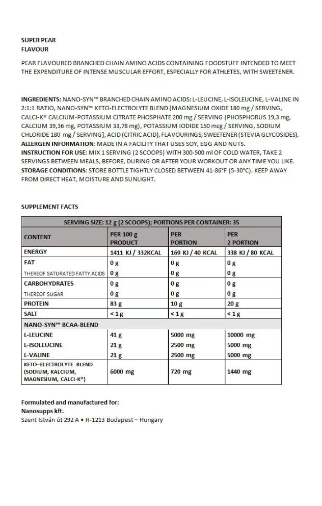 Nanosupps Amino Acid BCAA Nano (420 g, Super Pear)
