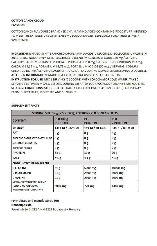 Nanosupps Amino Acid BCAA Nano (420 g, Cotton Candy Cloud)