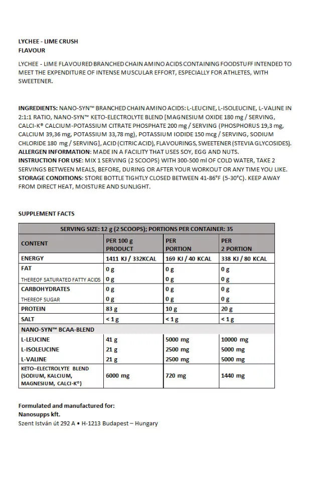 Nanosupps Amino Acid BCAA Nano (420 g, Lychee-Lime Crush)