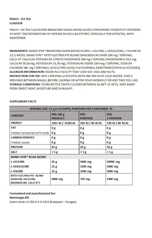 Nanosupps Amino Acid BCAA Nano (420 g, Peach Ice-Tea)