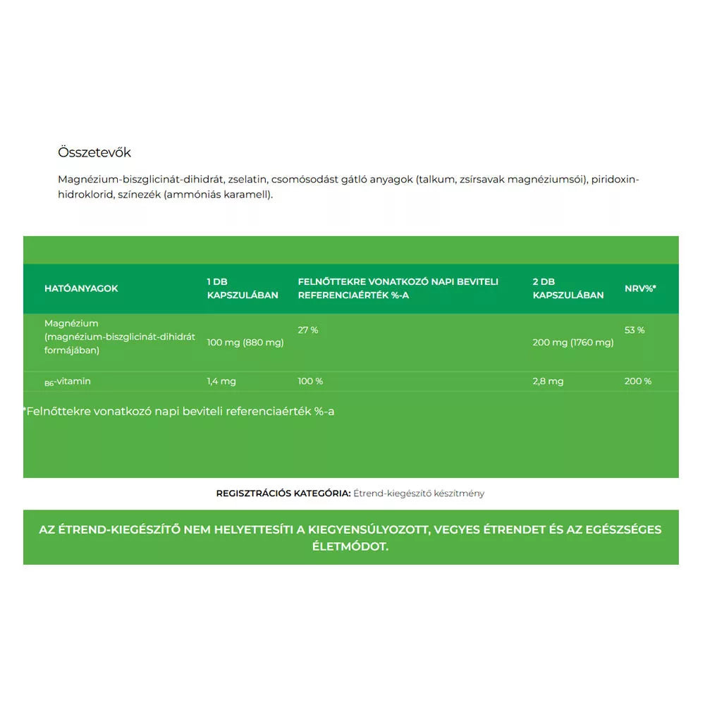 Béres Magnesium Bisglycinate + B6 (60 Capsules)