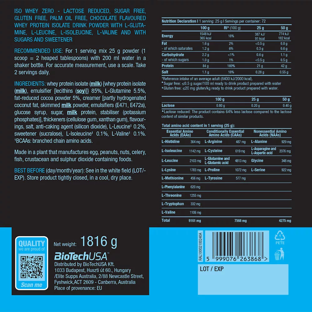 BioTechUSA Iso Whey Zero (1816 g, Chocolate)