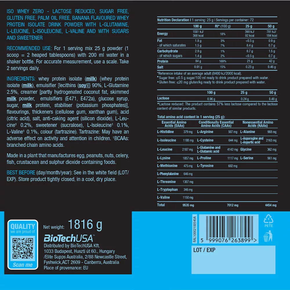 BioTechUSA Iso Whey Zero (1816 g, Banana)