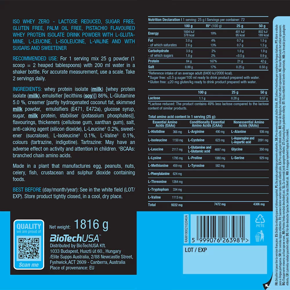 BioTechUSA Iso Whey Zero (1816 g, Pistachio)