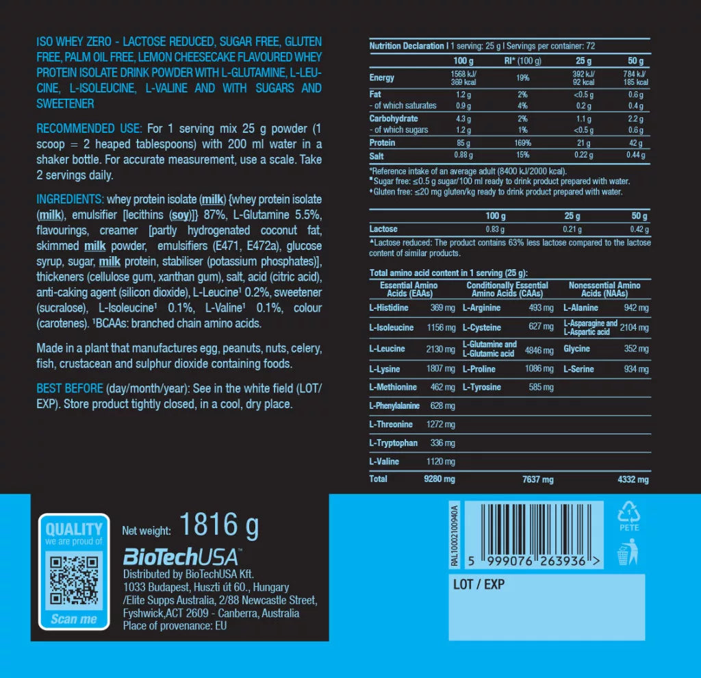 BioTechUSA Iso Whey Zero (1816 g, Lemon cheesecake)