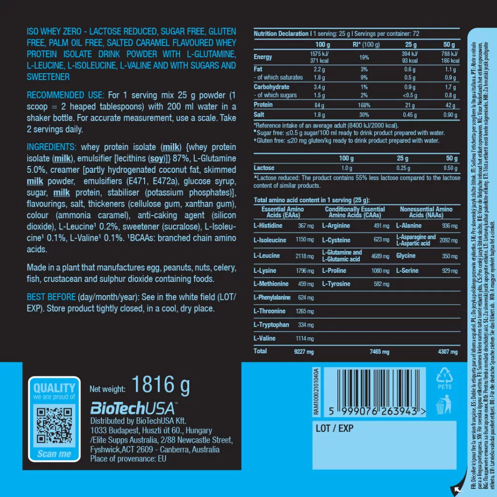 BioTechUSA Iso Whey Zero (1816 g, Salted Caramel)