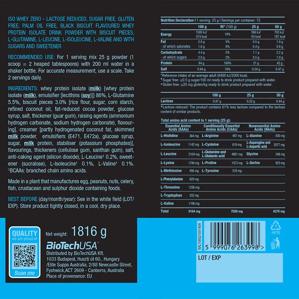BioTechUSA Iso Whey Zero (1816 g, Black Biscuit)