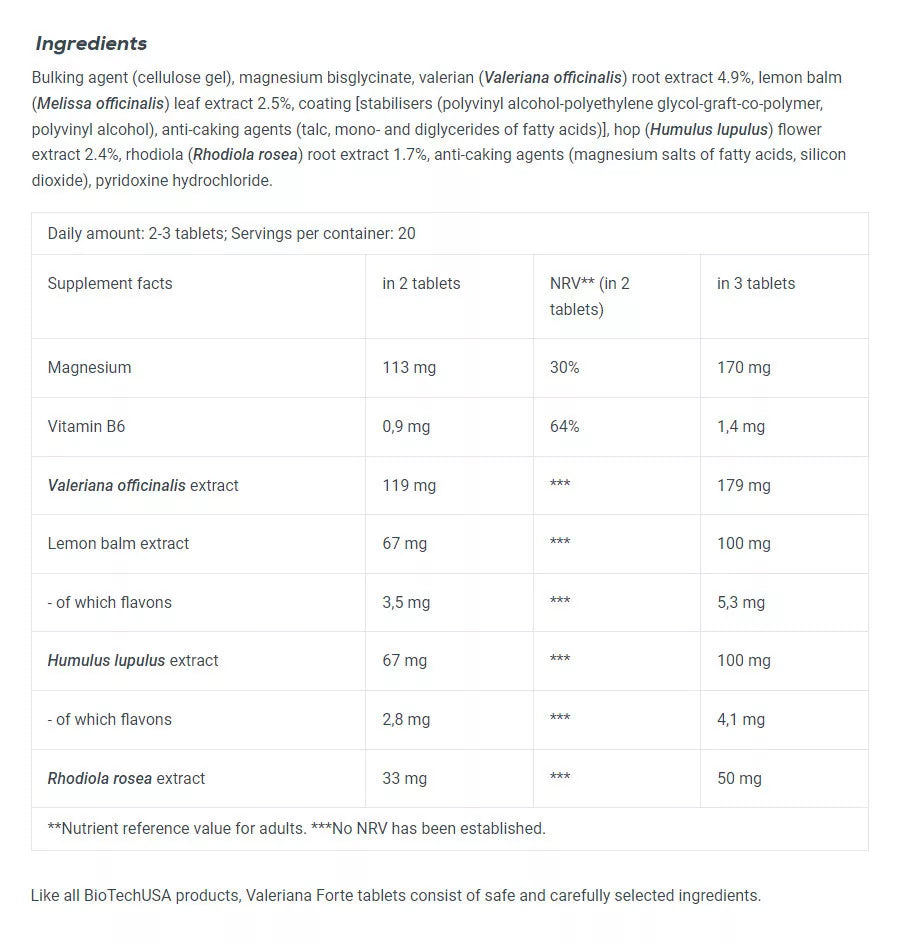 BioTechUSA Valeriana Forte (60 Tablets)