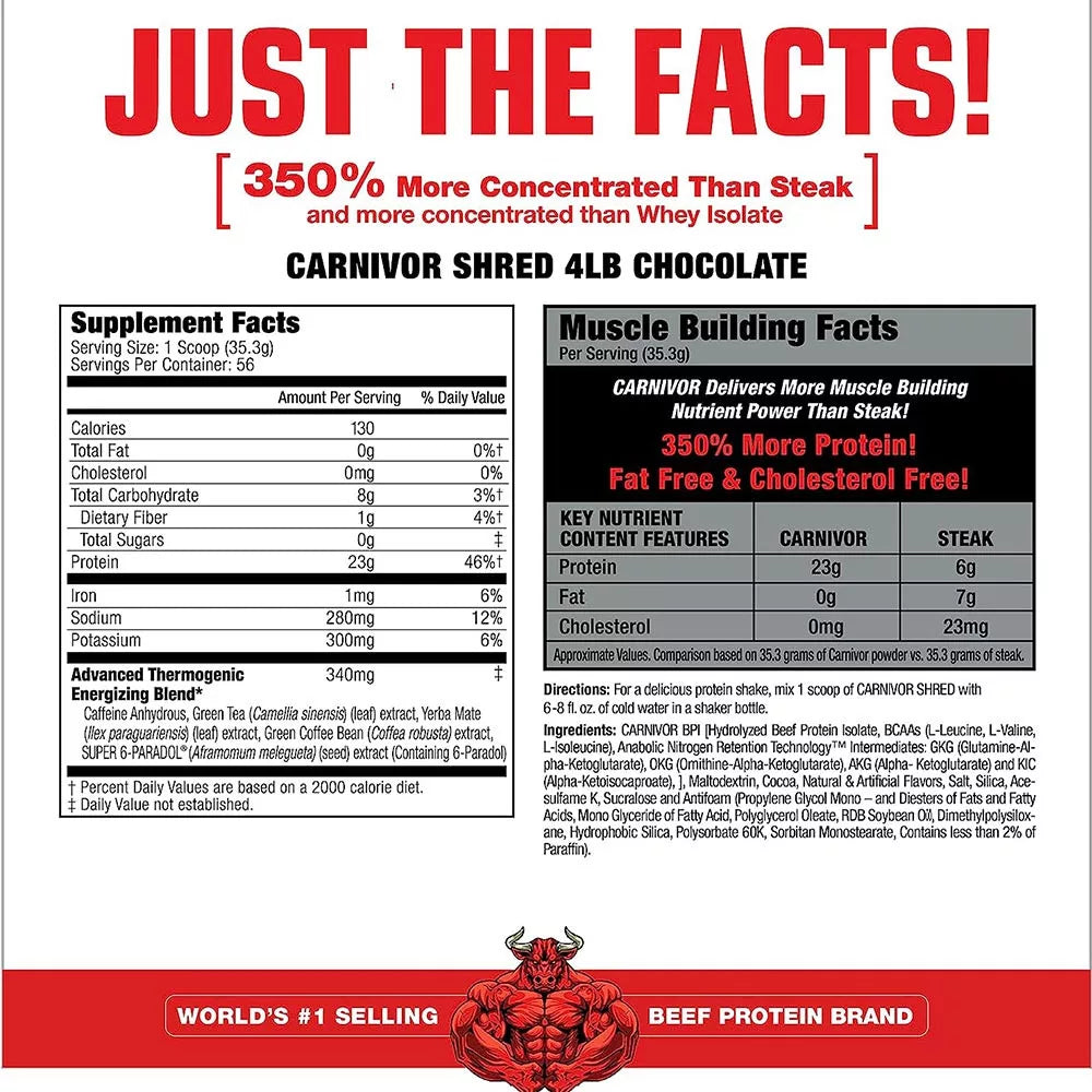 MuscleMeds Carnivor Shred 100% Beef Protein + Fat Burn (1977 g, Chocolate)