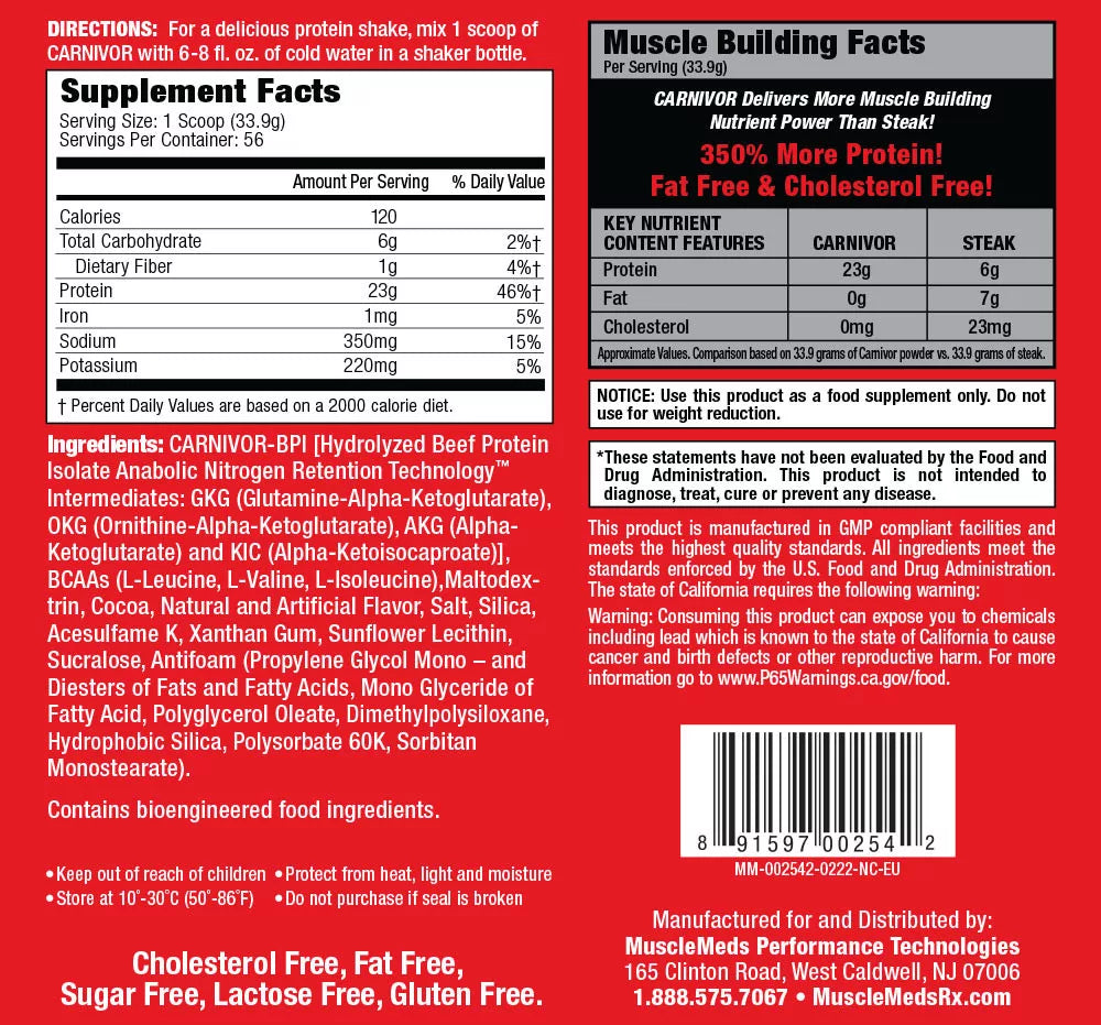 MuscleMeds Carnivor™ 100% Beef Protein (1898 g, Chocolate)