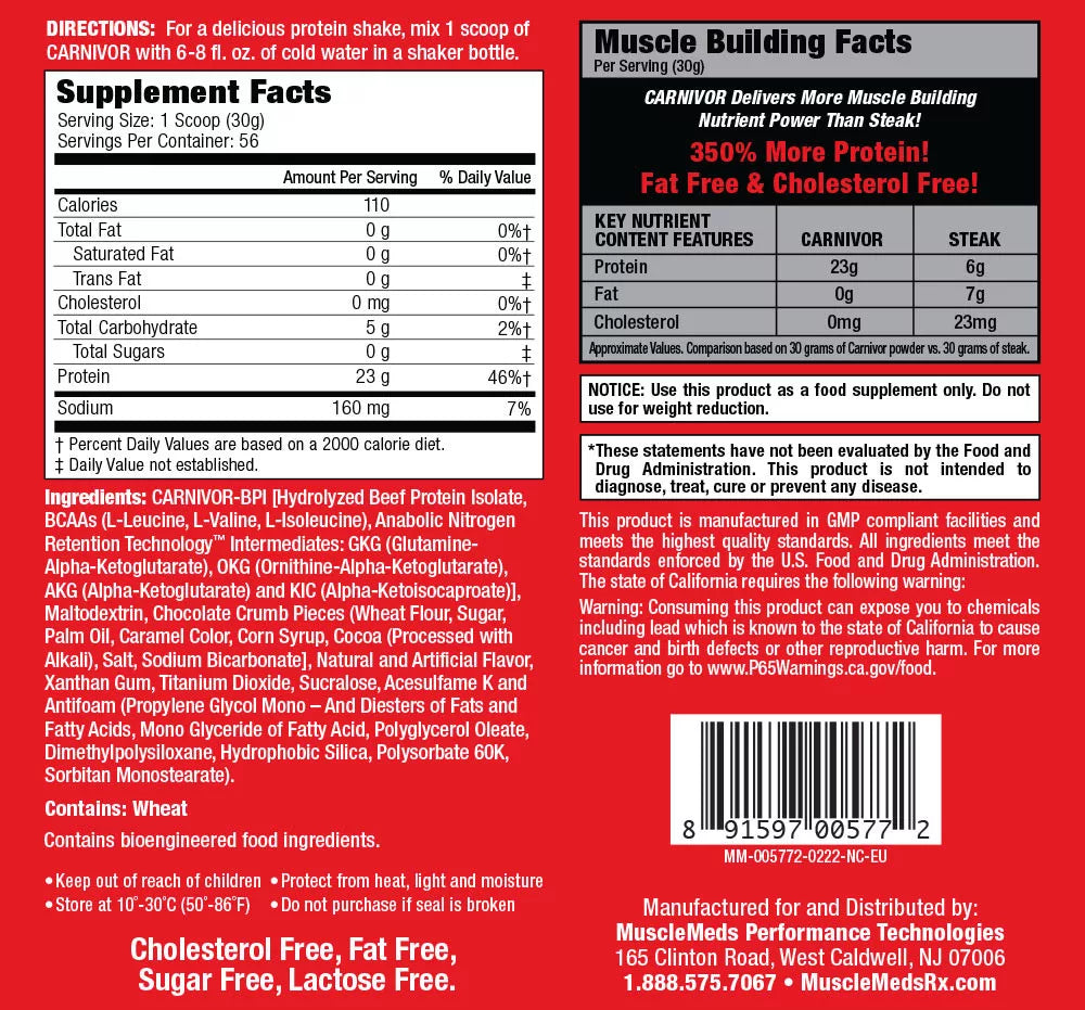 MuscleMeds Carnivor™ 100% Beef Protein (1624 g, Cookies & Cream)