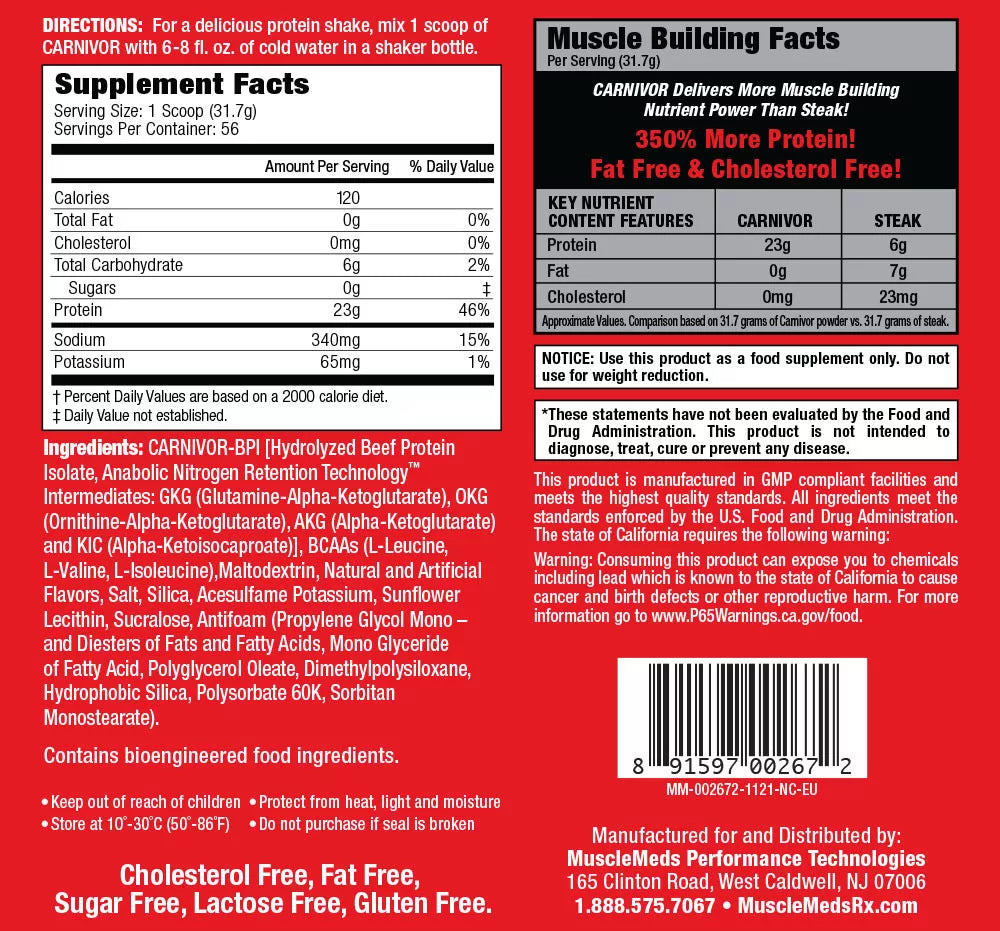 MuscleMeds Carnivor™ 100% Beef Protein (1624 g, Vanilla Caramel)