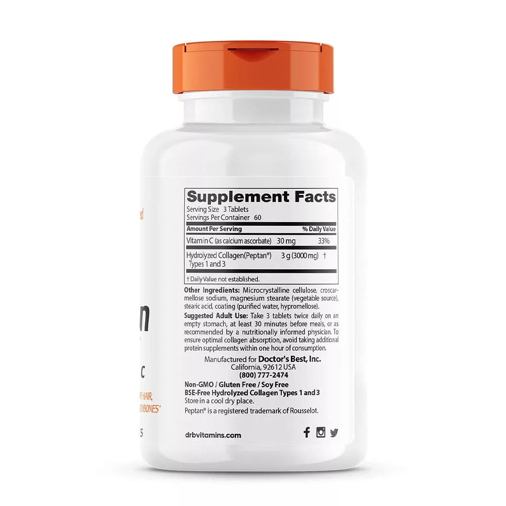 Doctor's Best Collagen Types 1 and 3 + Vitamin C 1000 mg (180 Tablets)