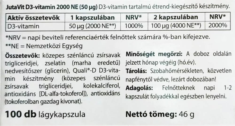 JutaVit Vitamin D3 2000 IU (50 mcg) (100 Softgels)