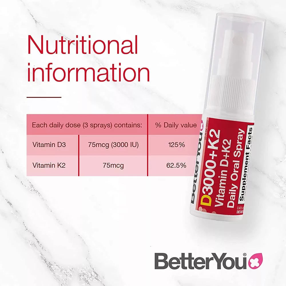 BetterYou Dlux+ Vitamin D+K2 Daily Oral Spray (12 ml, Natural Peppermint)