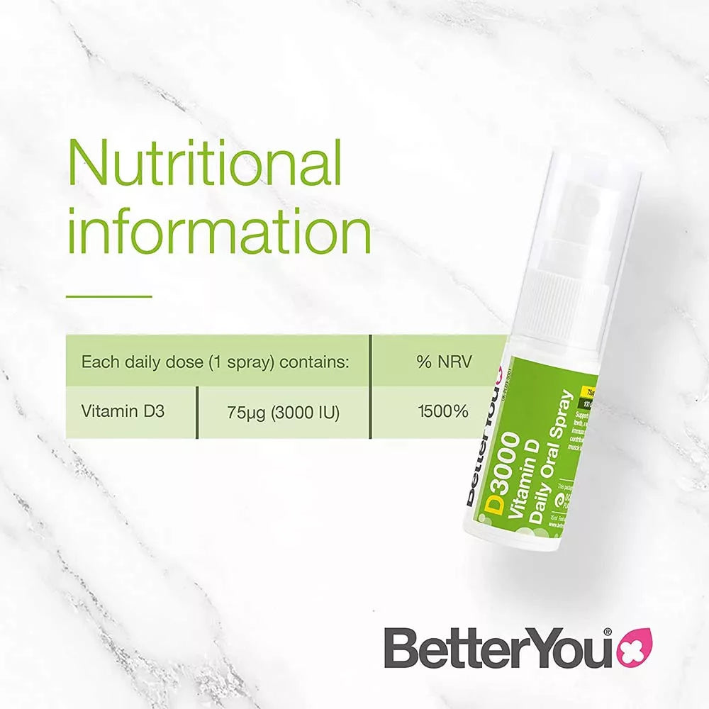 BetterYou Dlux Daily Vitamin D 3000 IU Oral Spray (15 ml, Natural Peppermint)