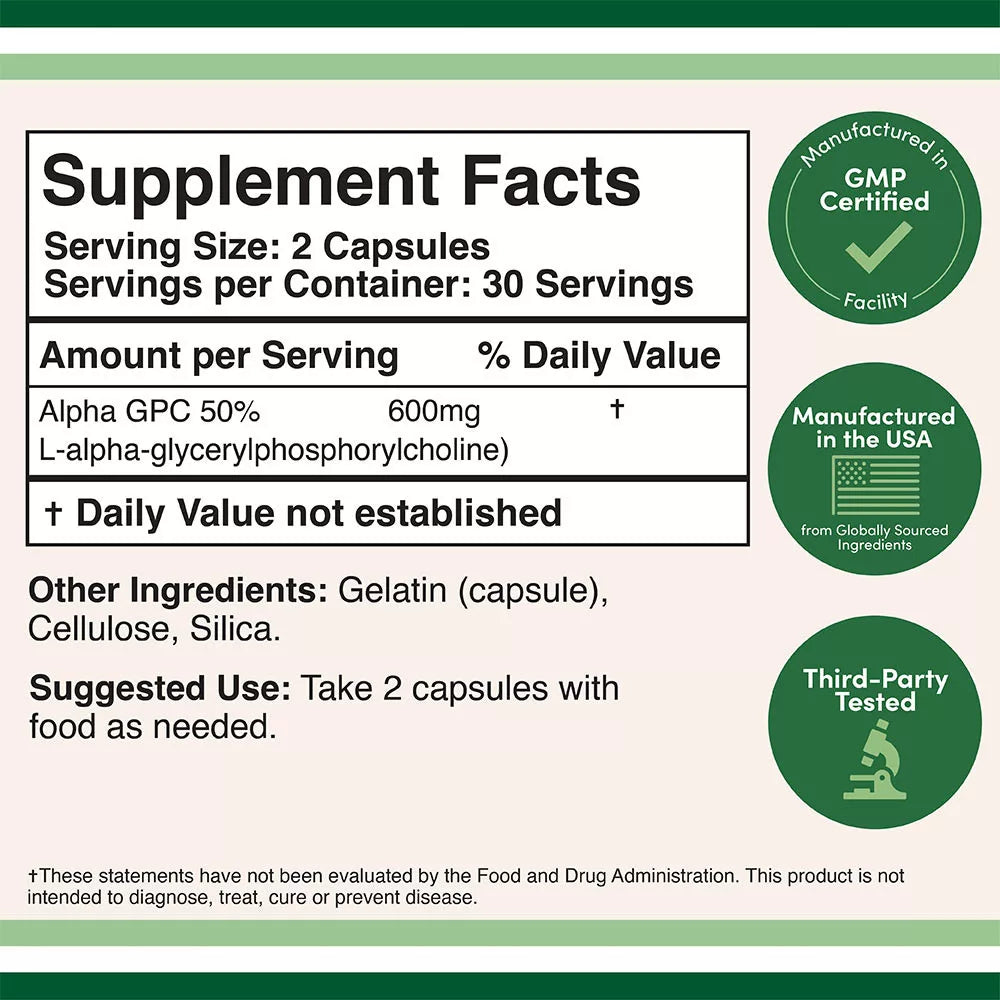 Double Wood Supplements Alpha GPC (60 Capsules)