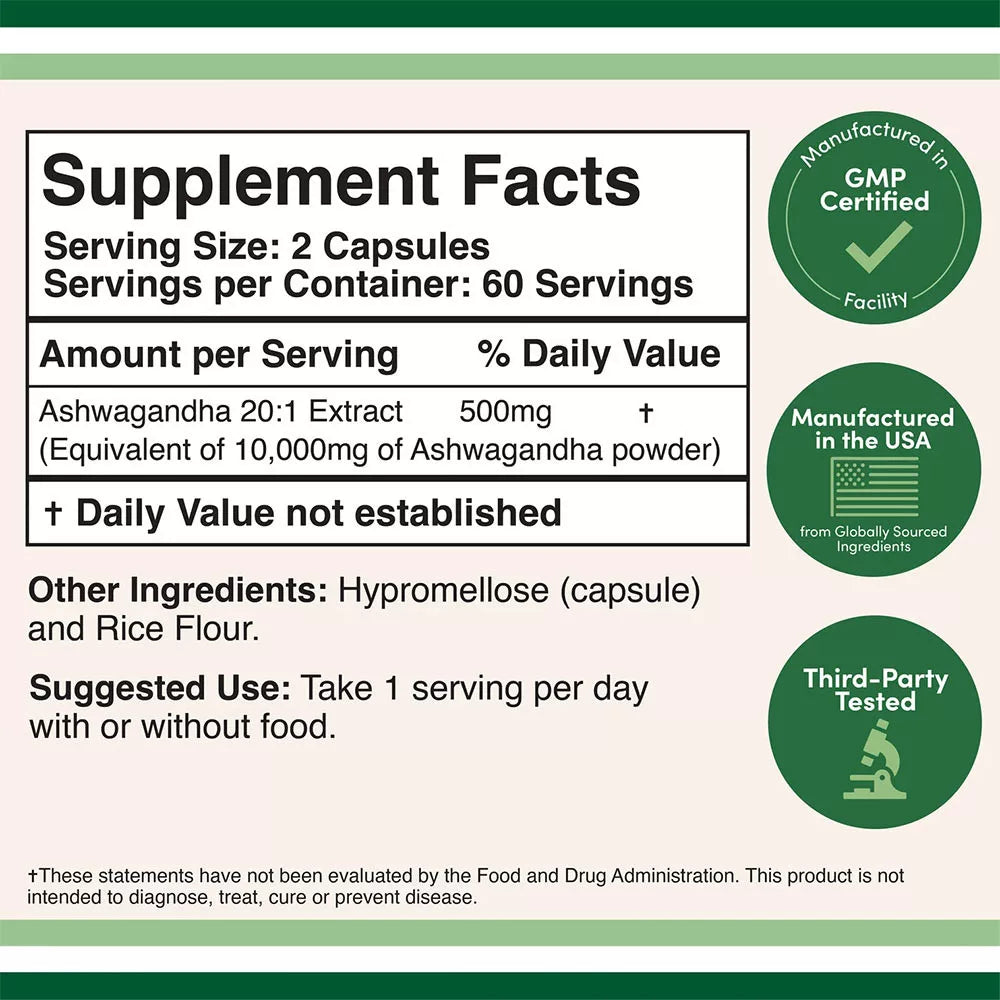 Double Wood Supplements Ashwagandha (120 Capsules)