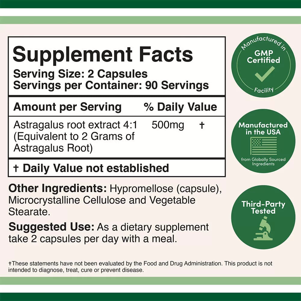 Double Wood Supplements Astragalus (180 Capsules)