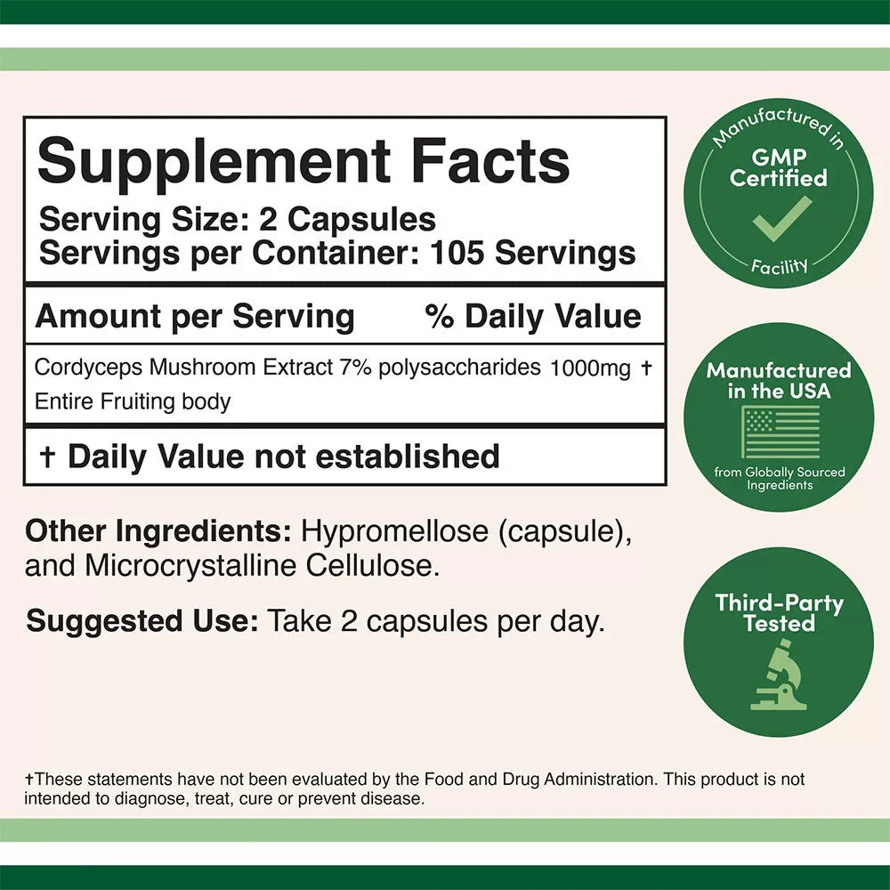 Double Wood Supplements Cordyceps Mushroom Extract (210 capsules)