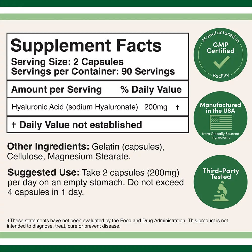 Double Wood Supplements Hyaluronic Acid (180 Capsules)