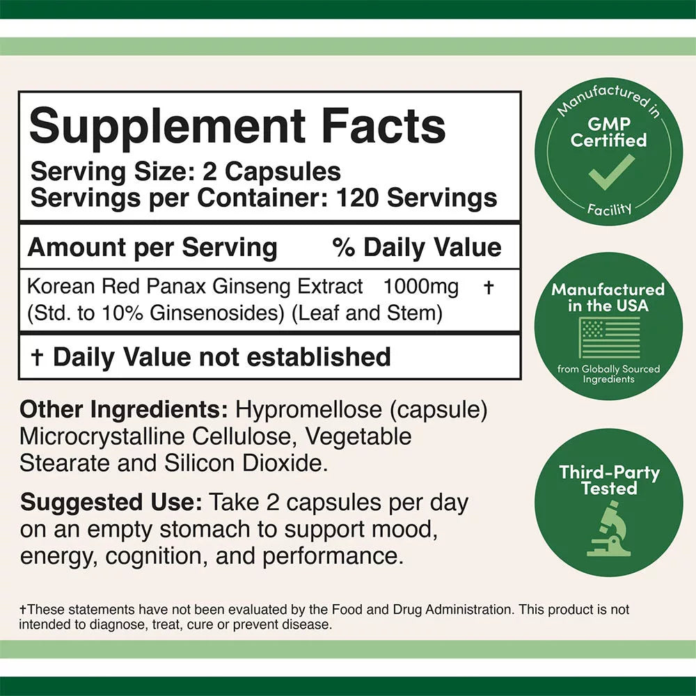 Double Wood Supplements Korean Panax Ginseng (240 Capsules)