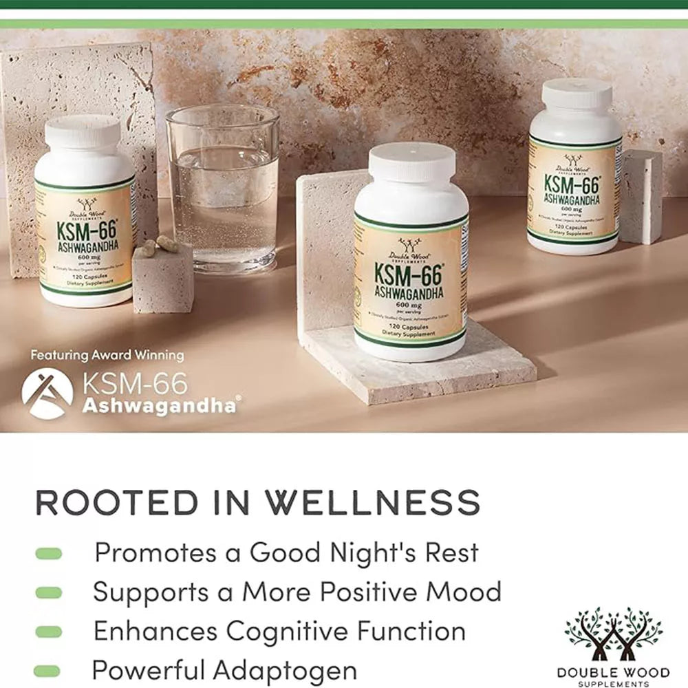 Double Wood Supplements KSM-66 Ashwagandha 600 mg (120 Capsules)