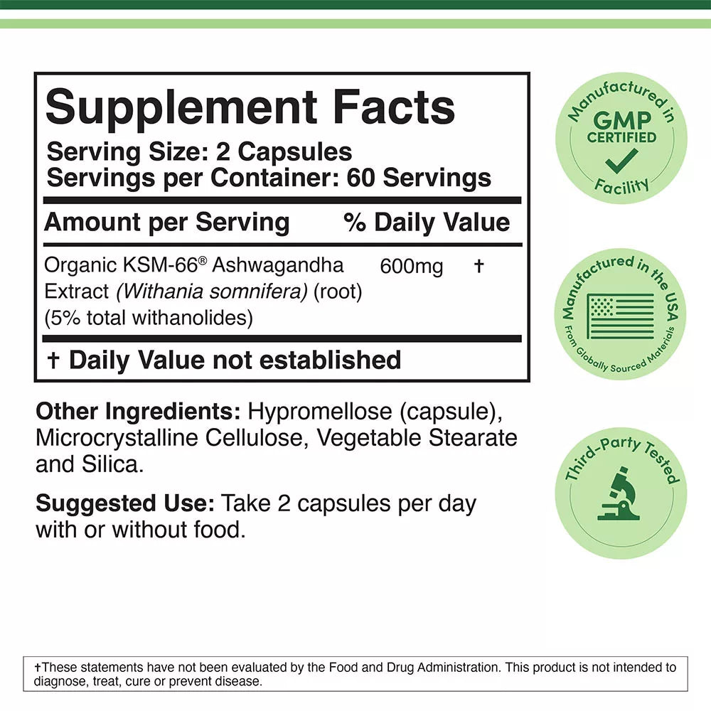 Double Wood Supplements KSM-66 Ashwagandha 600 mg (120 Capsules)