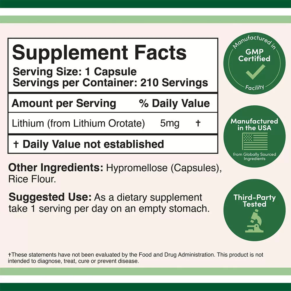 Double Wood Supplements Lithium Orotate (210 capsules)