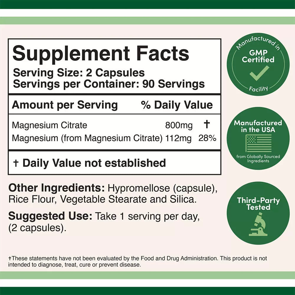 Double Wood Supplements Magnesium Citrate (180 Capsules)