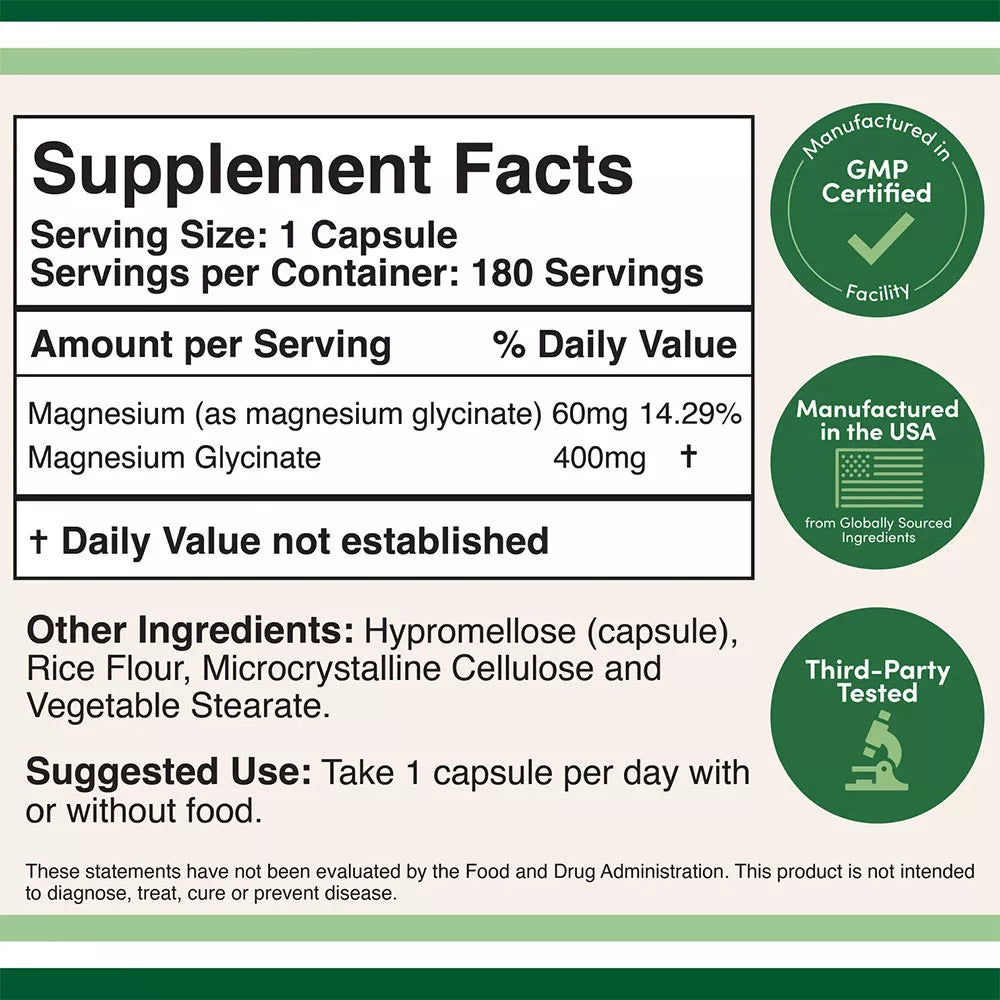 Double Wood Supplements Magnesium Glycinate (180 Capsules)