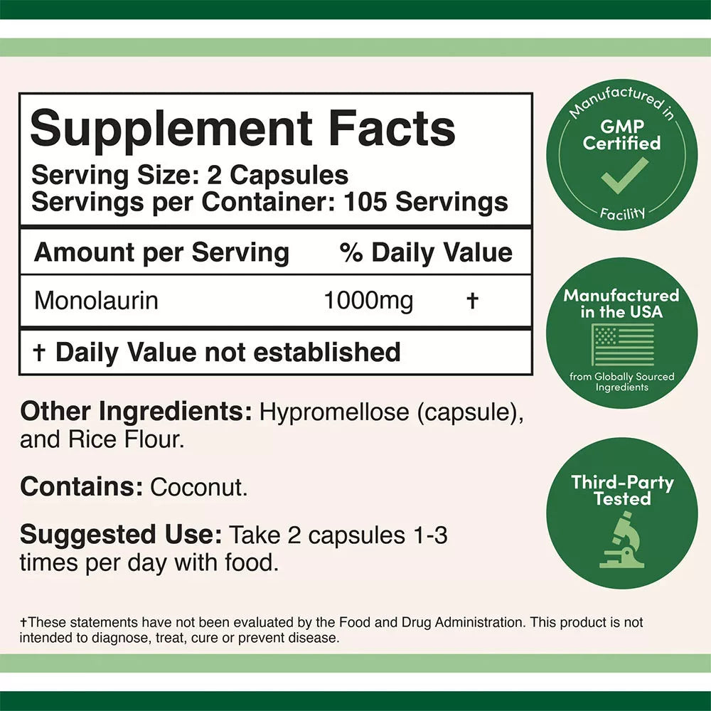 Double Wood Supplements Monolaurin (210 capsules)