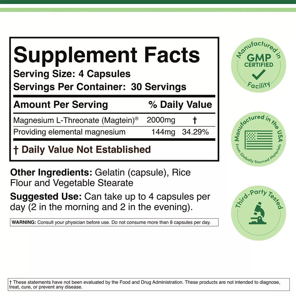 Double Wood Supplements Magnesium L-Threonate (Magtein) (120 Capsules)