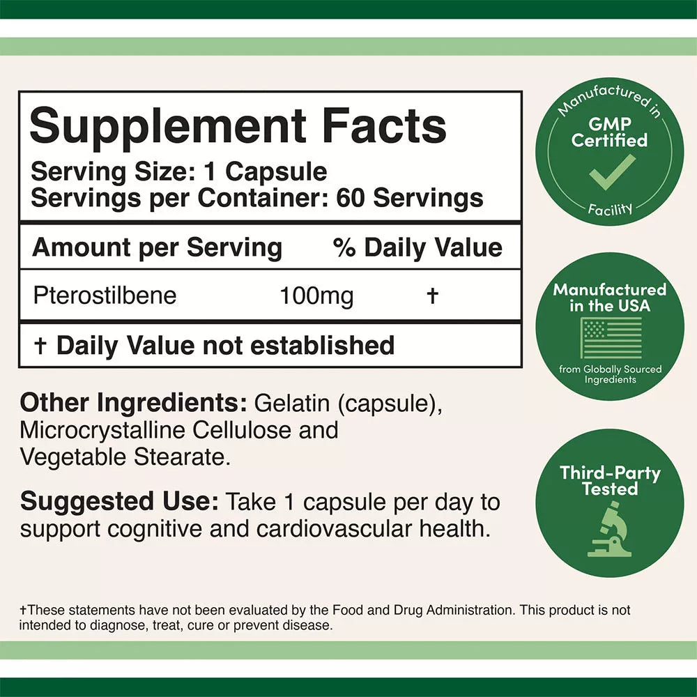 Double Wood Supplements Pterostilbene (60 Capsules)