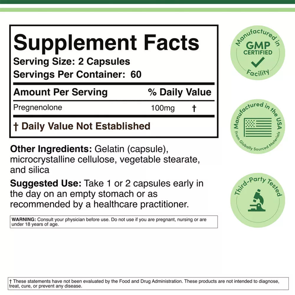 Double Wood Supplements Pregnenolone (120 Capsules)