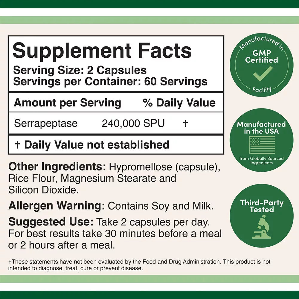 Double Wood Supplements Serrapeptase (120 Capsules)