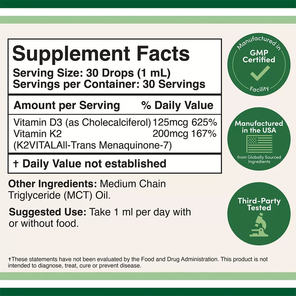 Double Wood Supplements Vitamin D3 + K2 Liquid (30 ml)